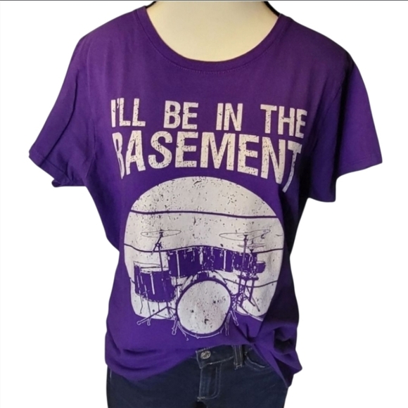 Purple Graphic T-Shirt with Drum Print Size L - Picture 1 of 5